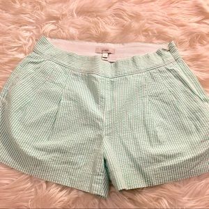 Green and white seersucker shorts